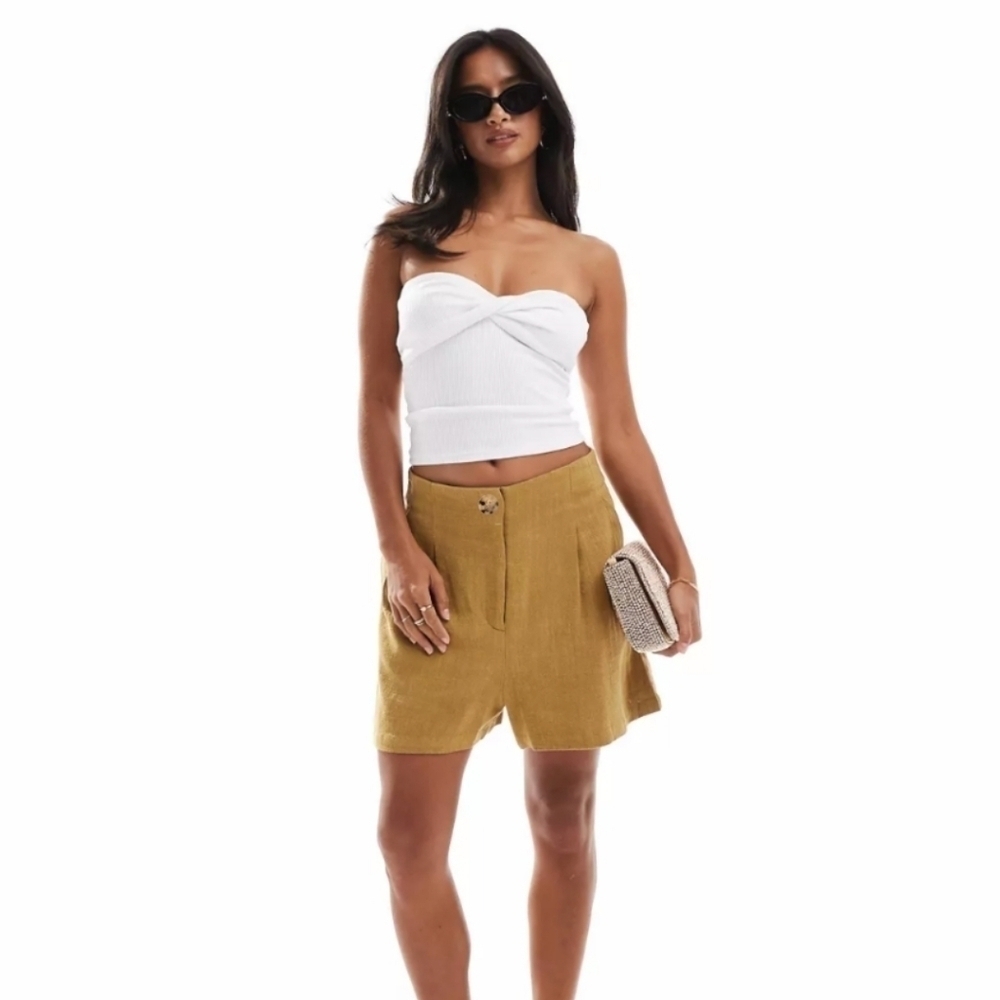 Asos linen viscose mustard yellow high waisted shorts size 8 @A7